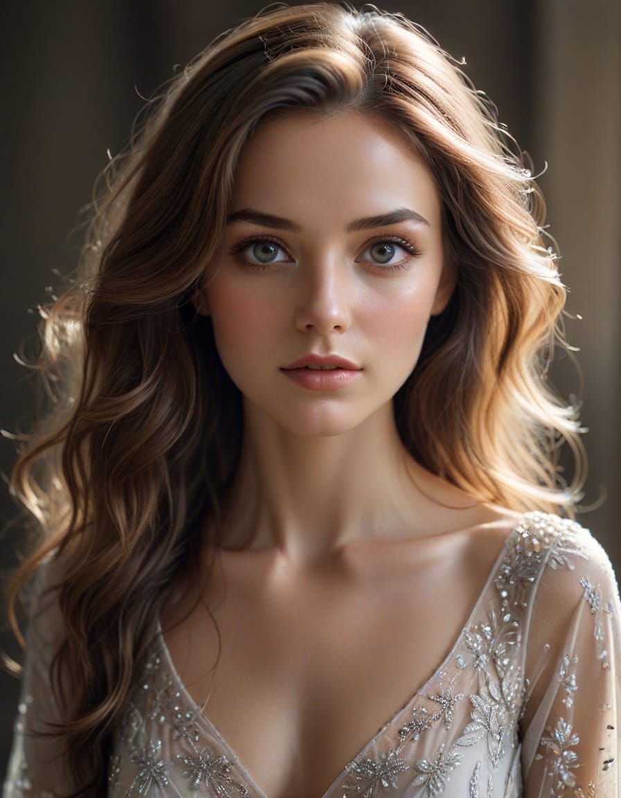 Beautiful Woman with Radiant Skin and Flowing Hair