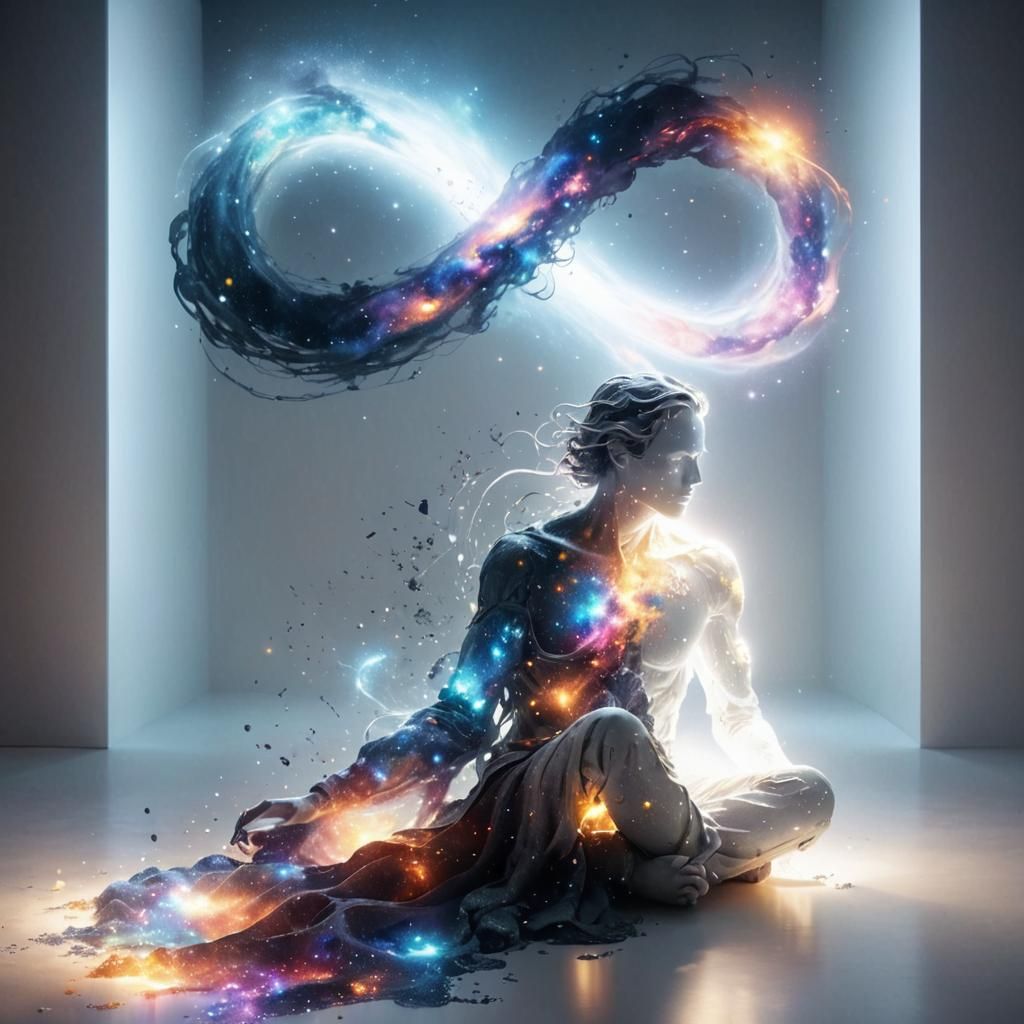 Glowing Figure in Cosmic Dreamscape Digital Art