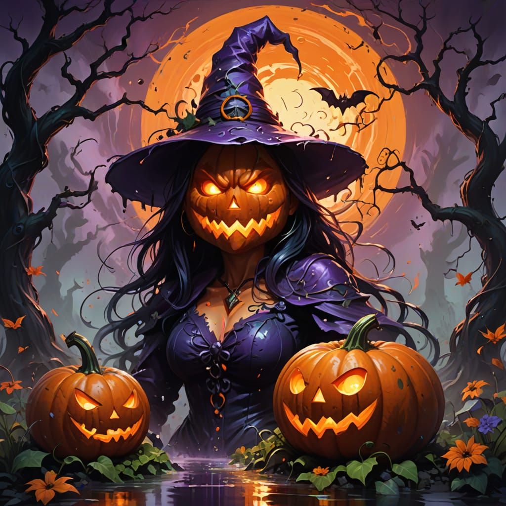 Eerie Halloween Pumpkin in Witch's Garden