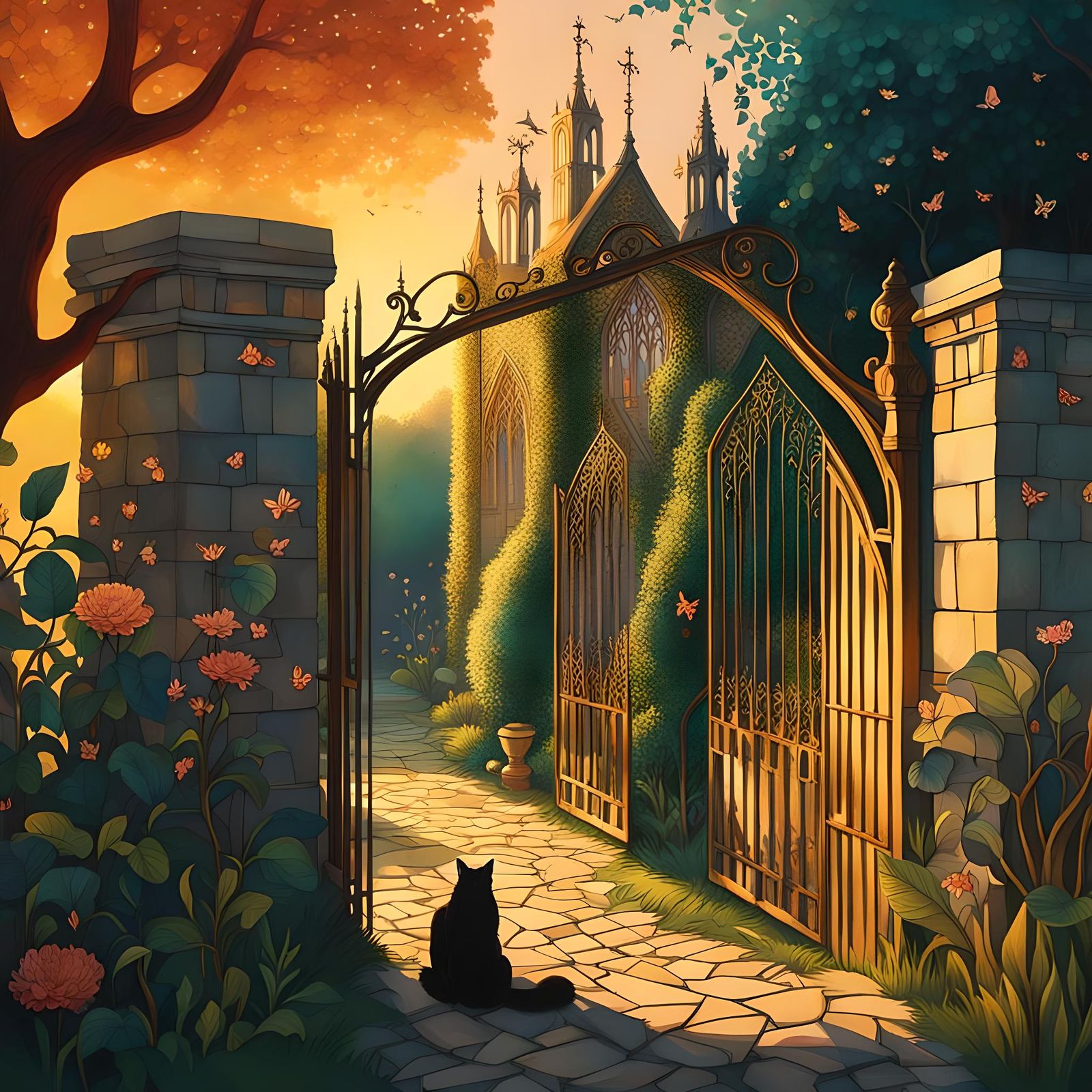 Mystical Gothic Secret Garden in Golden Hour