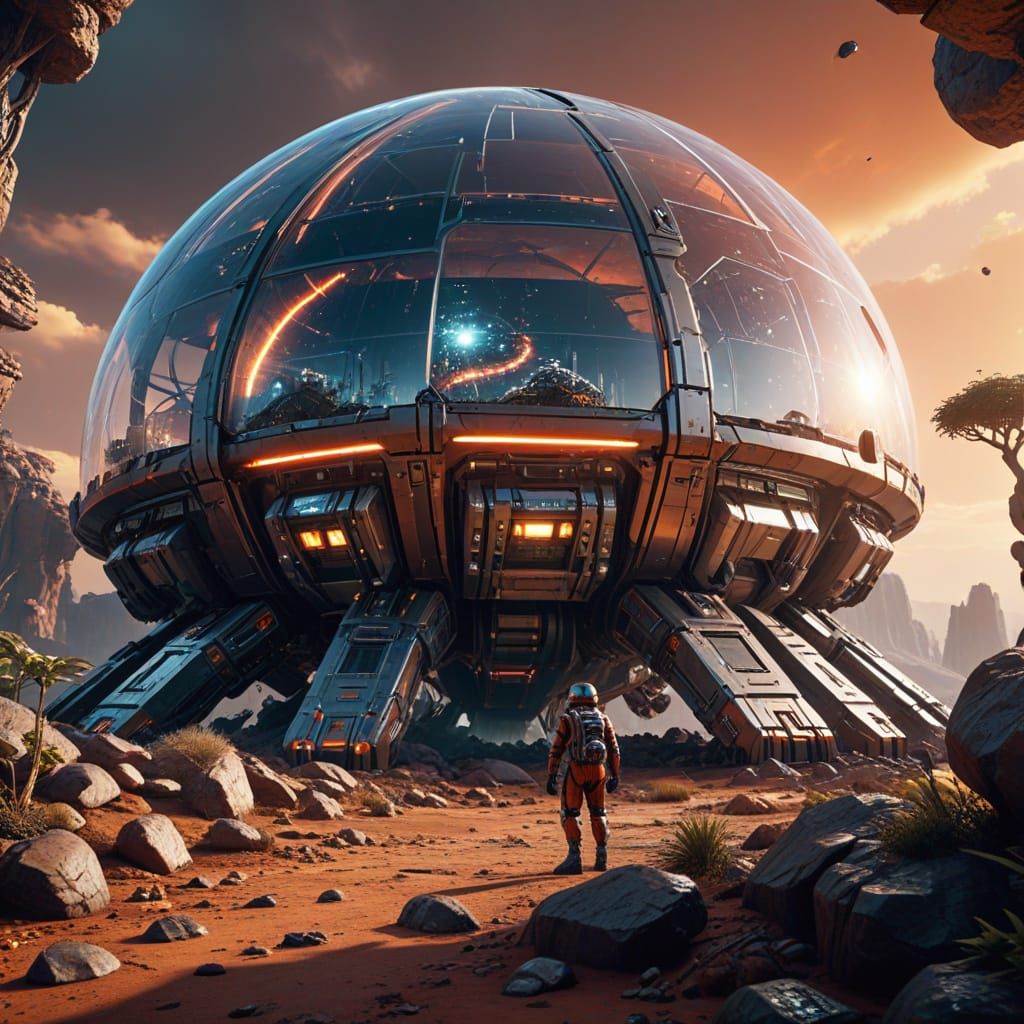 Futuristic Martian Colony Under Glass Dome