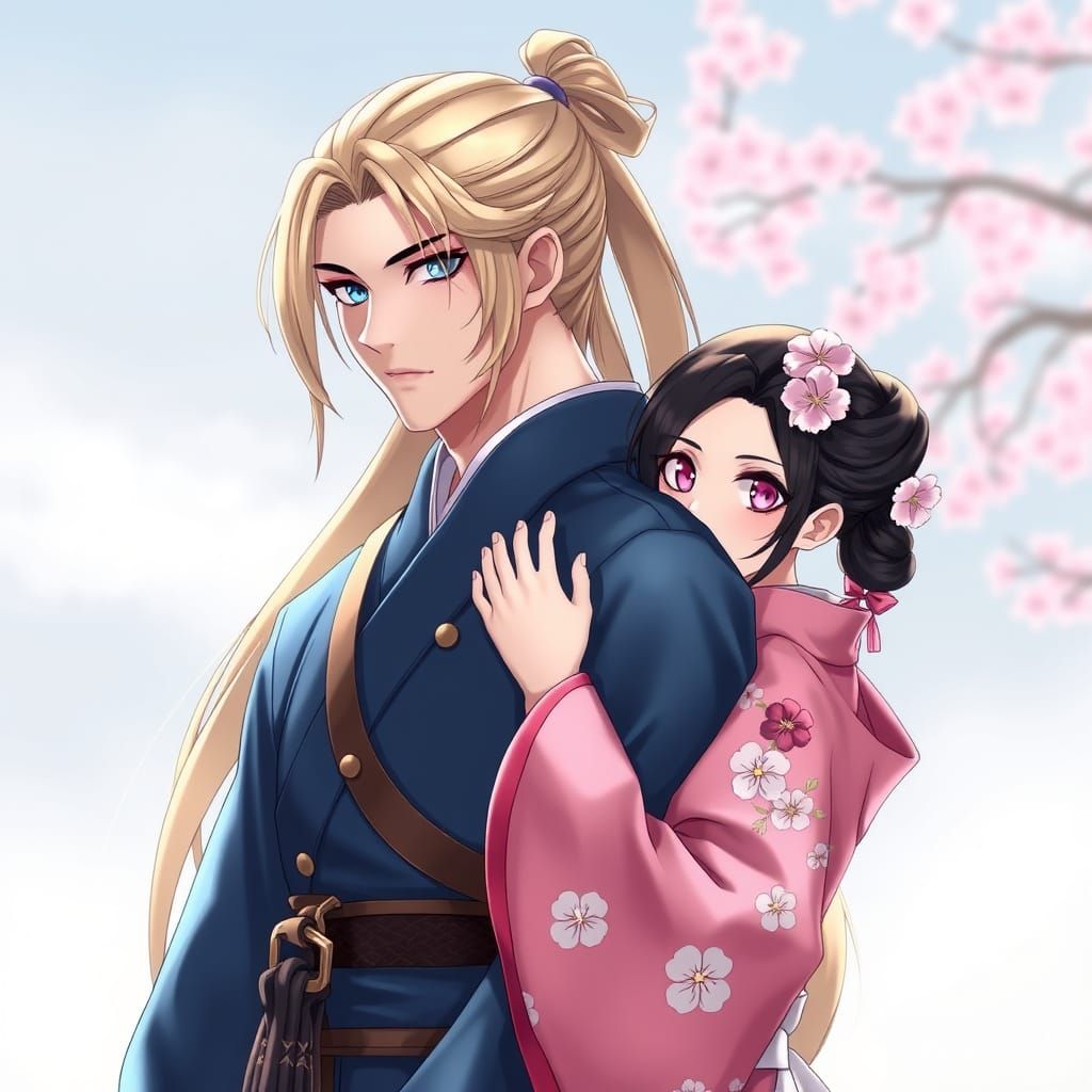 Elegant Couple in Traditional Japanese Attire