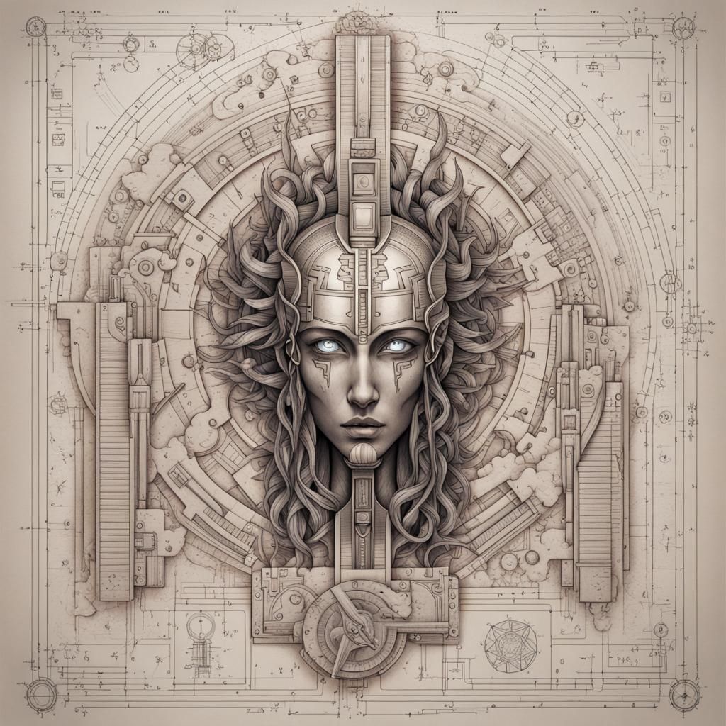 Technocore Evil God: Hieroglyphic Occult Technical Drawing