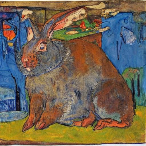 Grotesque Rabbit Drinking in Expressionist Style