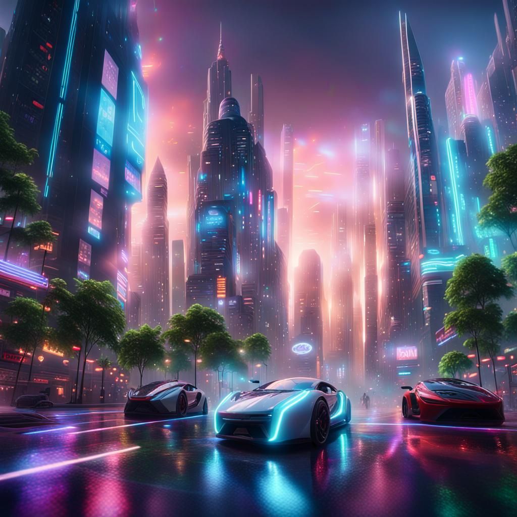 Futuristic Cityscape with Neon Lights in 8K