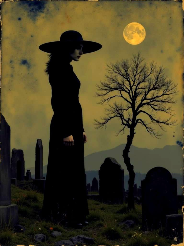 Gothic Witch Portrait in Ornate Gilded Frame