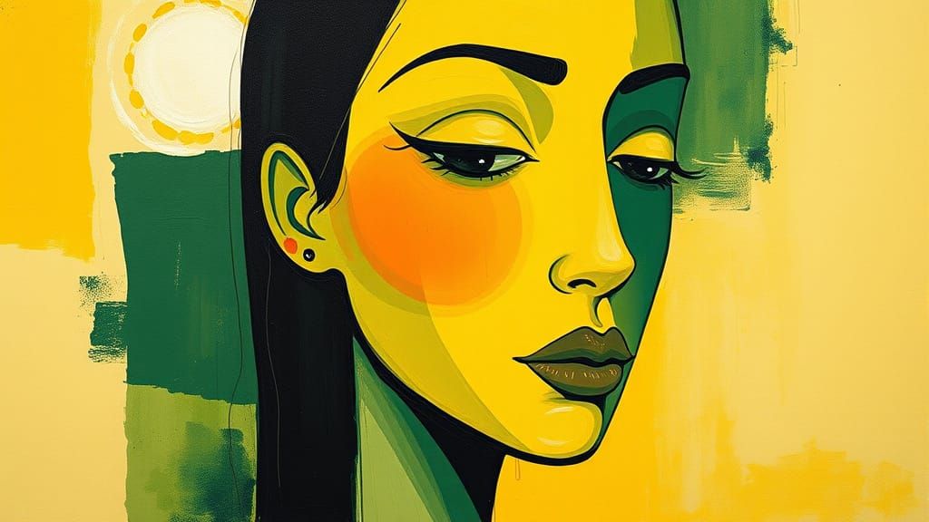 Surreal Green Portrait in Miro-Klee Style