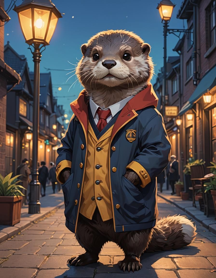 Cute Otter Hitman in Studio Ghibli Style