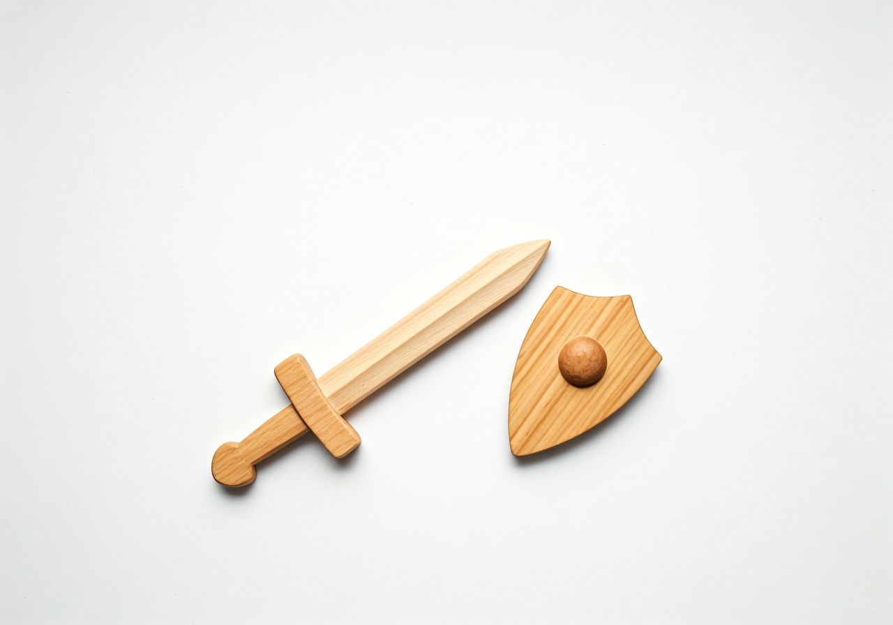 Wooden Toy Sword and Shield Set Still Life