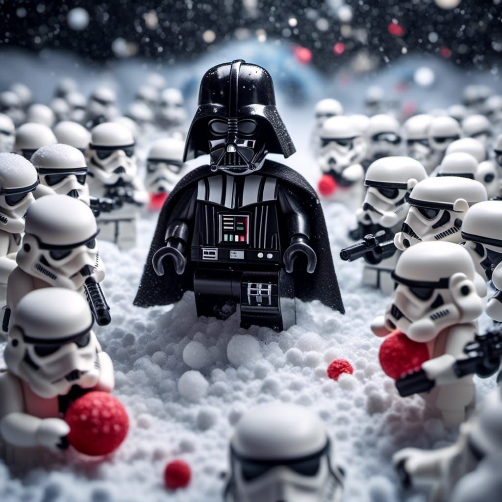 Lego Darth Vader Snowball Fight, Hyperrealistic Art