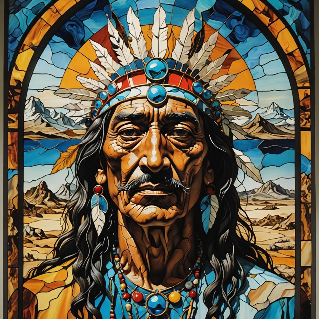 Surreal Stained Glass Native American Hippie