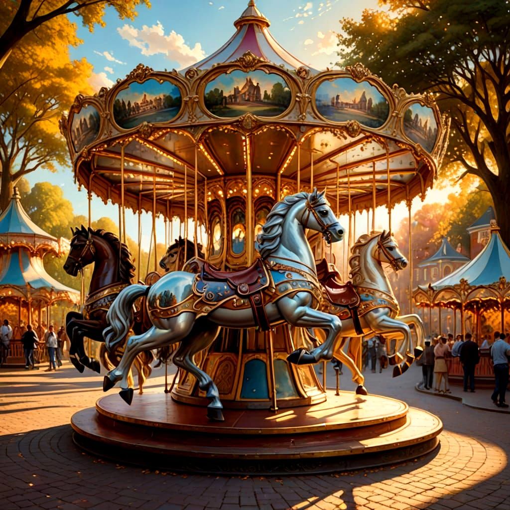 Magnificent Antique Carousel in a Public Place