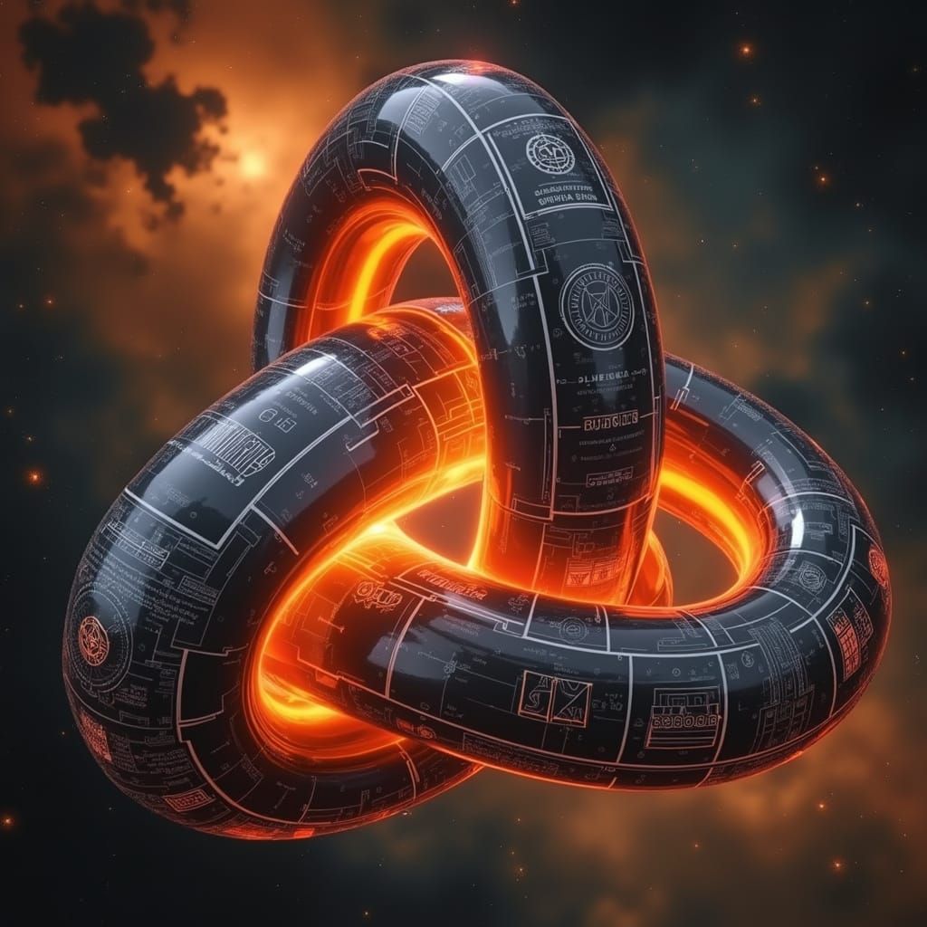 High-Velocity Trefoil Knot Spacecraft in Oil Realism