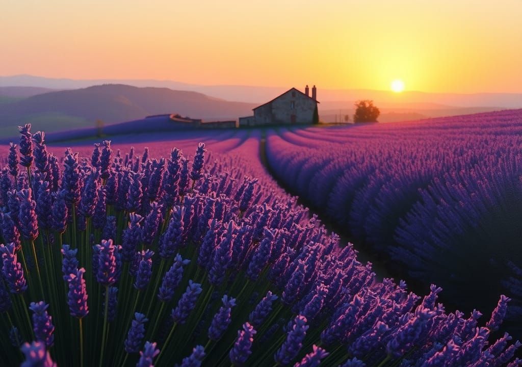 Lavender Fields of Provence at Sunrise: Impressionistic Oil ...