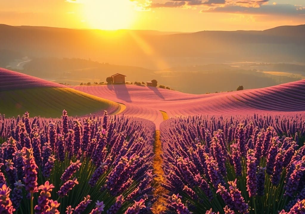 Lavender Fields of Provence at Dawn as Oil Painting