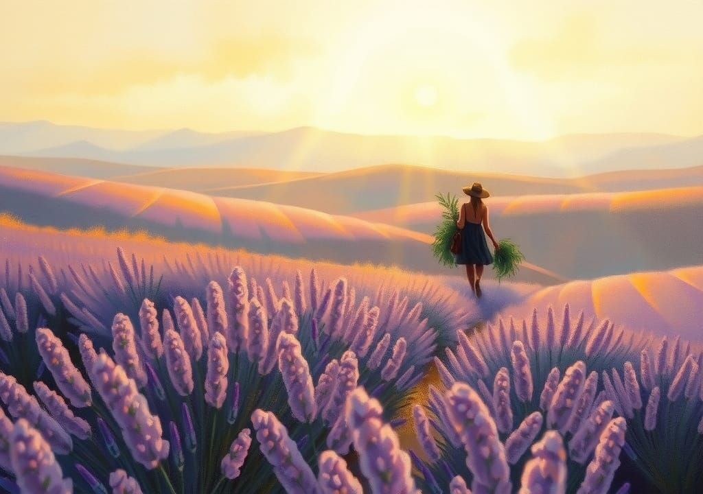 Lavender Fields of Provence in Impressionistic Style