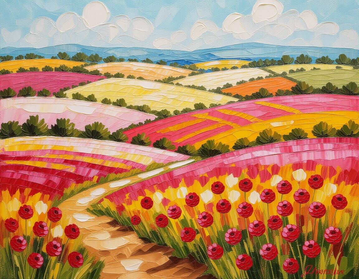 Vibrant Raspberry Ripple Landscape Painting