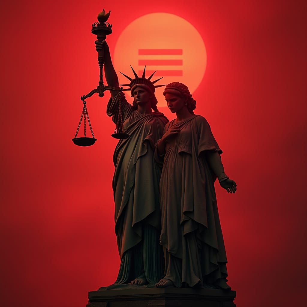 Lady Liberty and Justice Embrace: Cinematic Drama