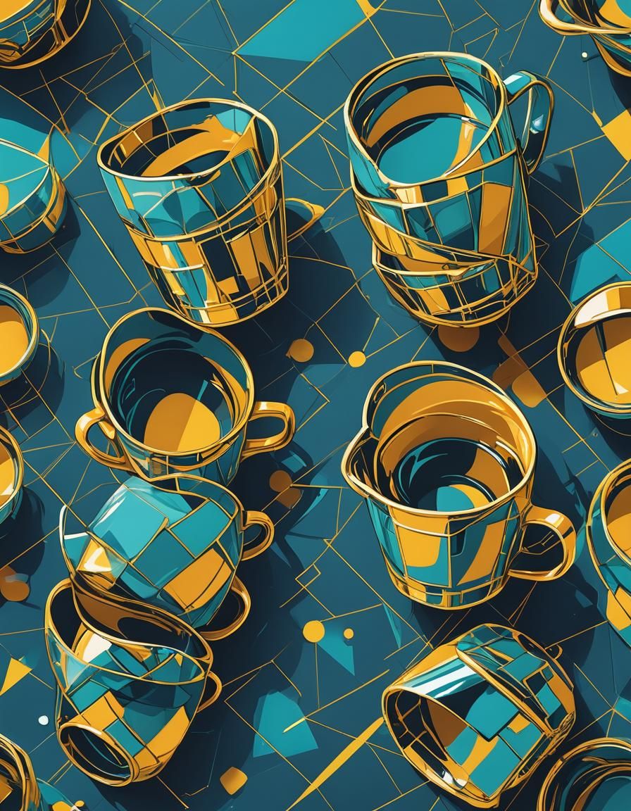 Pop Art Cups in Symmetrical Geometric Design