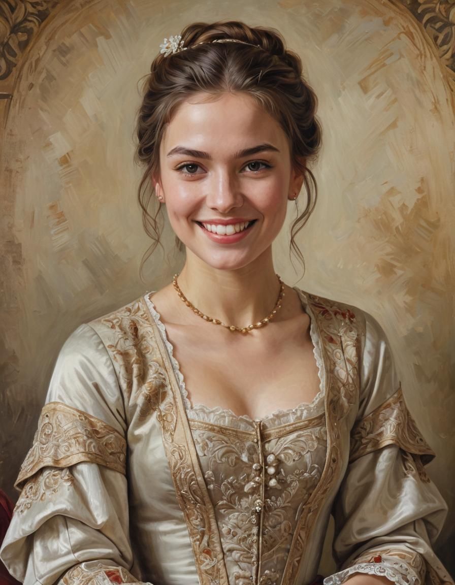 Elegant Woman in Historical Clothing: Oil Painting