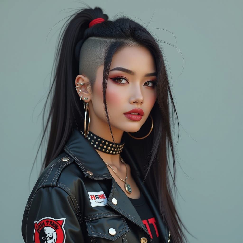 Punk Asian Woman Portrait in Photorealistic Style