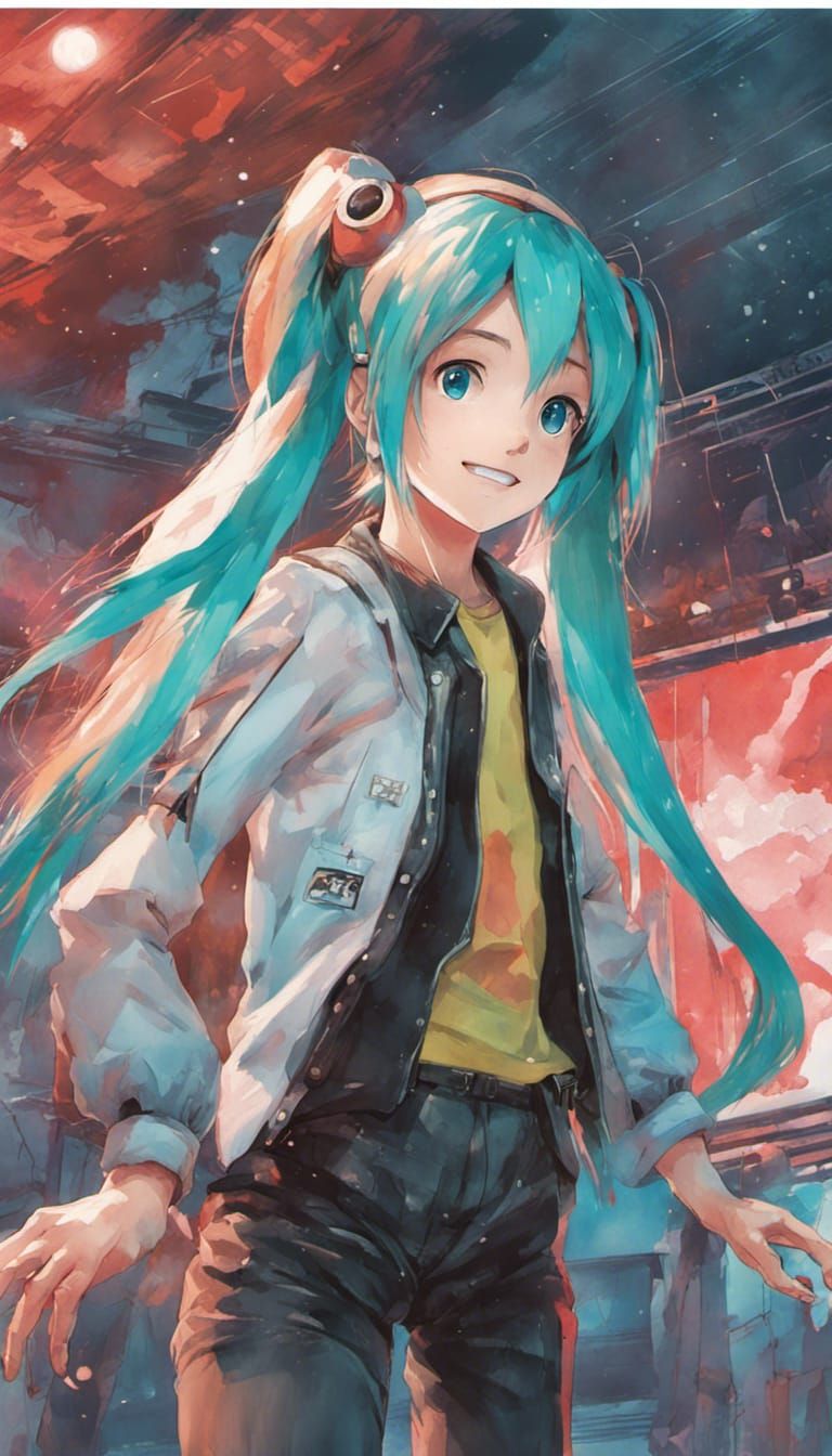 Hatsune Miku Vocaloid Watercolor Illustration