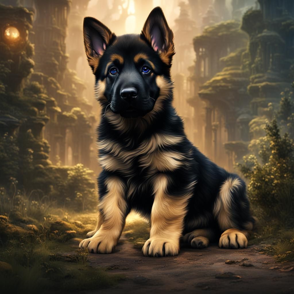 Detailed German Shepherd Puppy Matte Painting