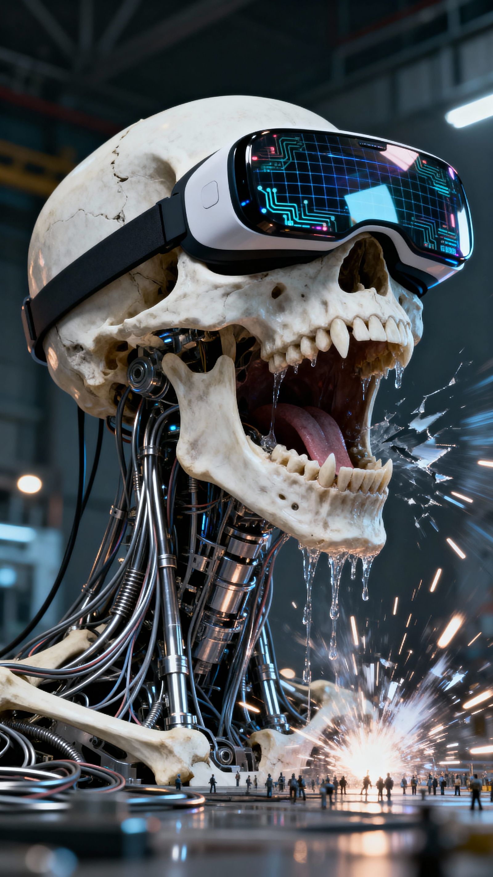 Grotesque Biomechanical Skeleton Screaming in Hyper-Realisti...