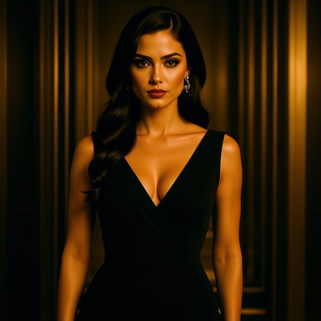 Elegant Woman in Art Deco Gown, Atompunk Style