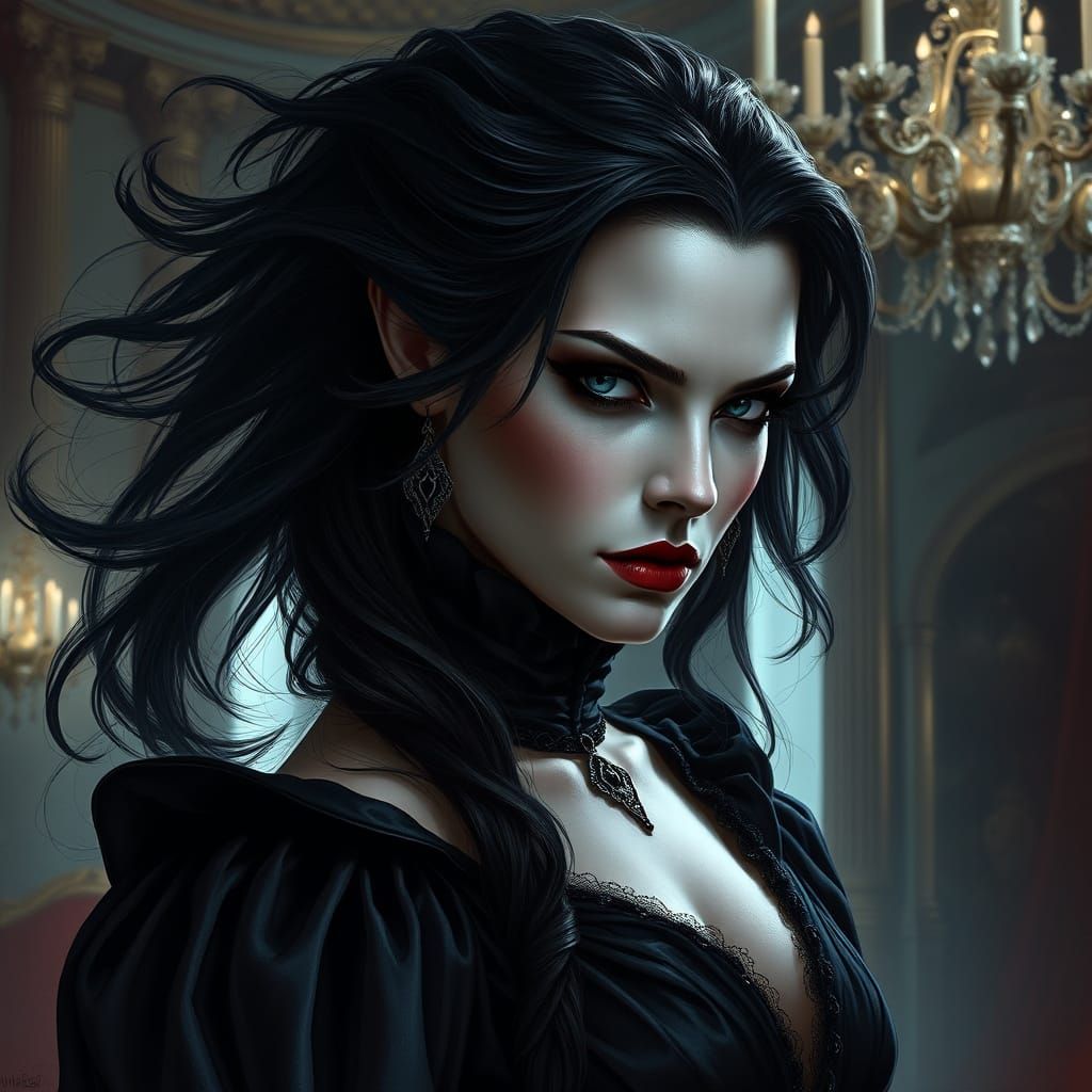 Gothic Vampire Queen Portrait in Dark Fantasy Style