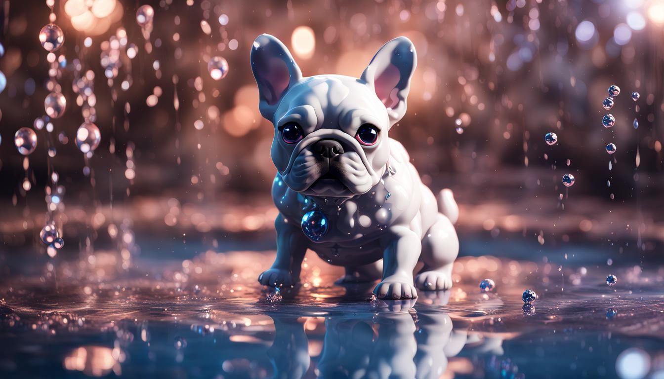 Adorable Chibi Anime French Bulldog Water Sculpture