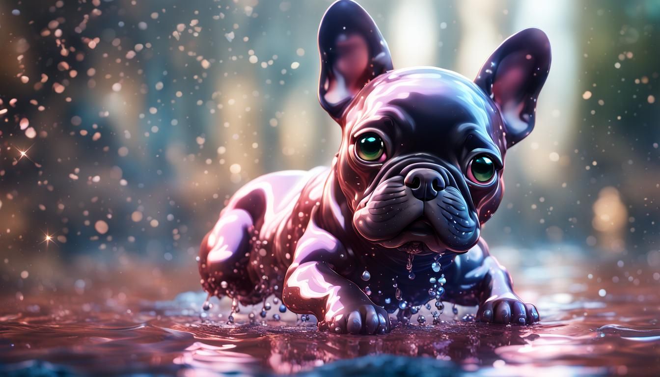 Chibi Anime French Bulldog Made of Water