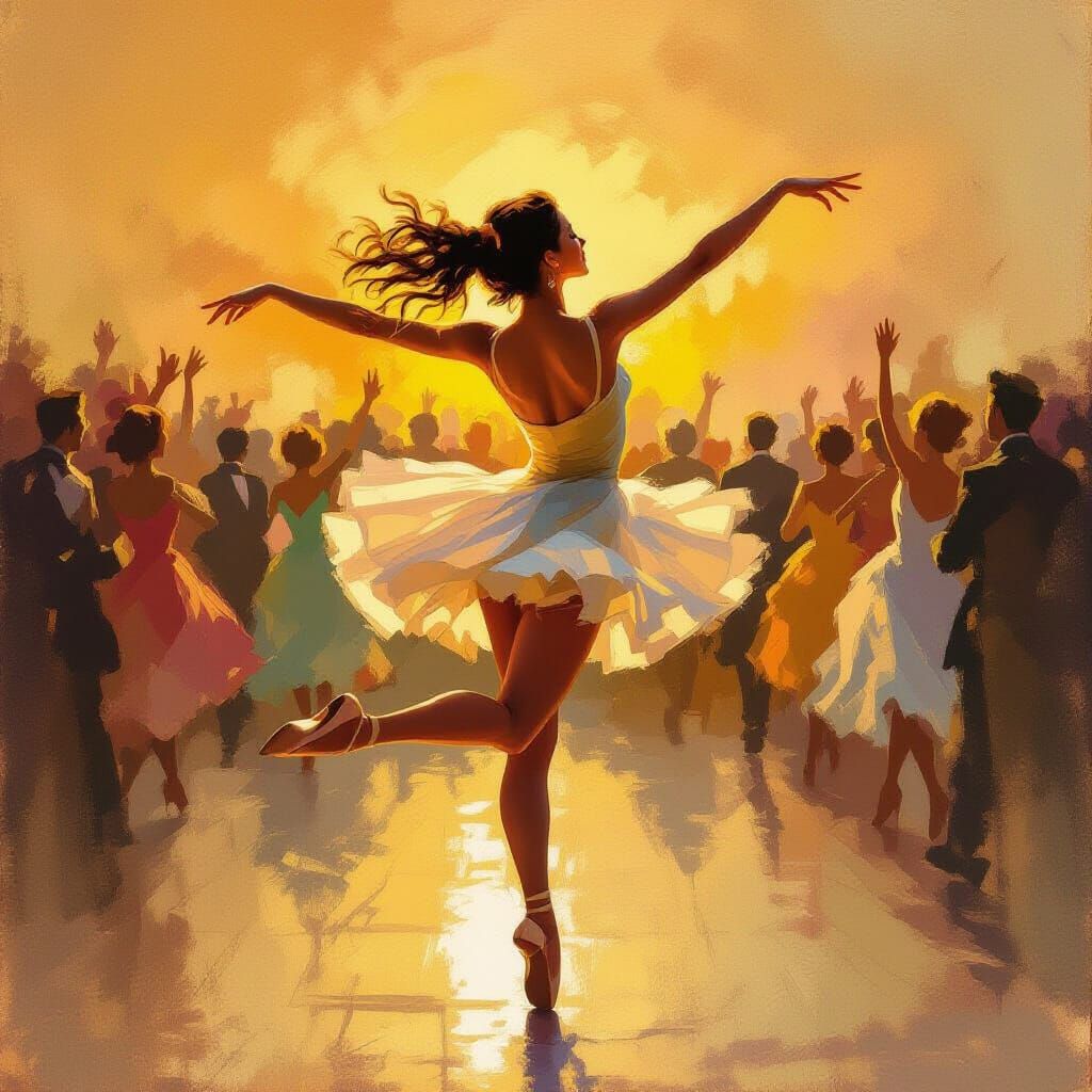 Dancer in Golden Hour Glow, Painterly Style