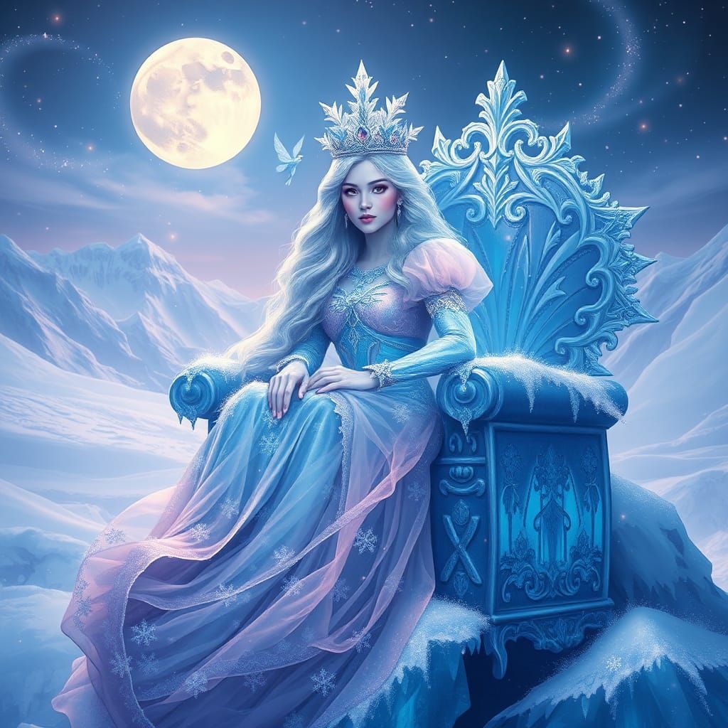 Ethereal Ice Queen on Frosted Cloud Throne