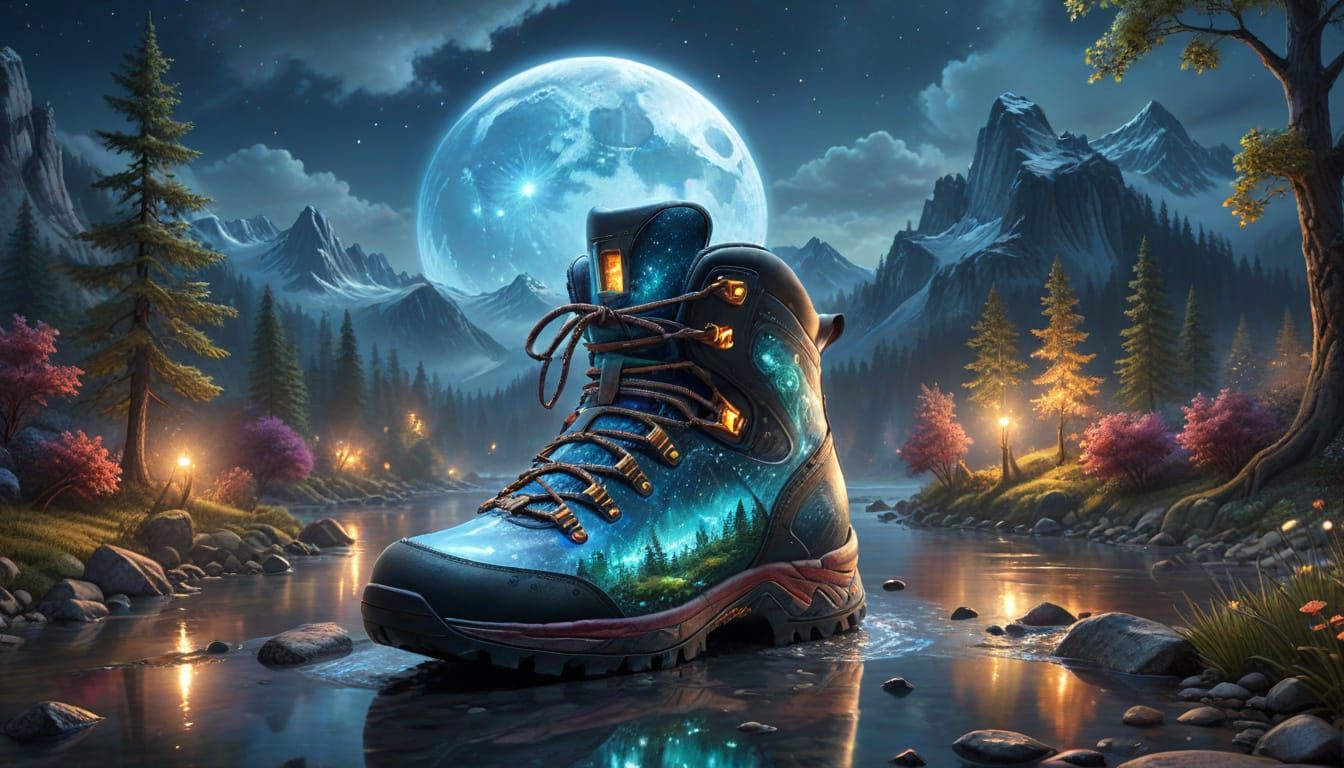 Miniature Night Landscape Inside Hiking Boot