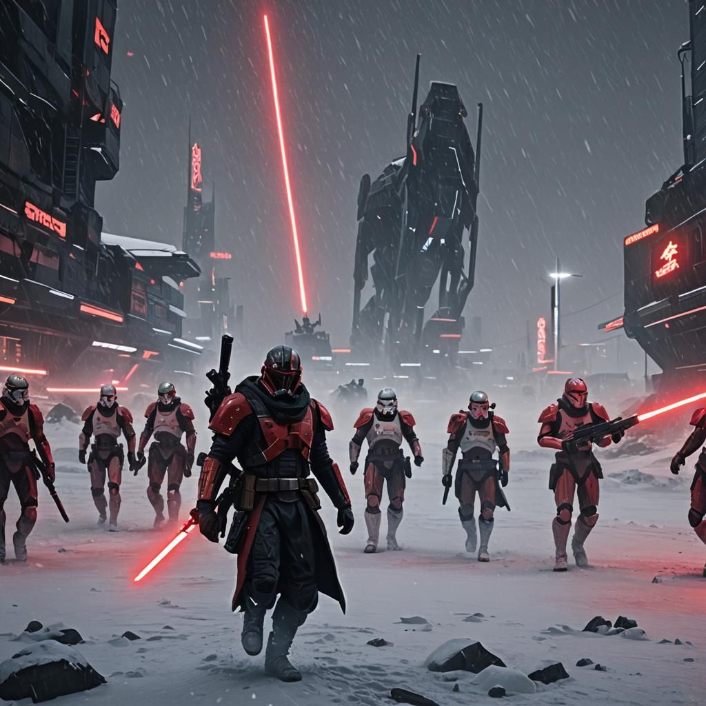 Anakin as Sith Lord on Snowy Planet in Cyberpunk Style