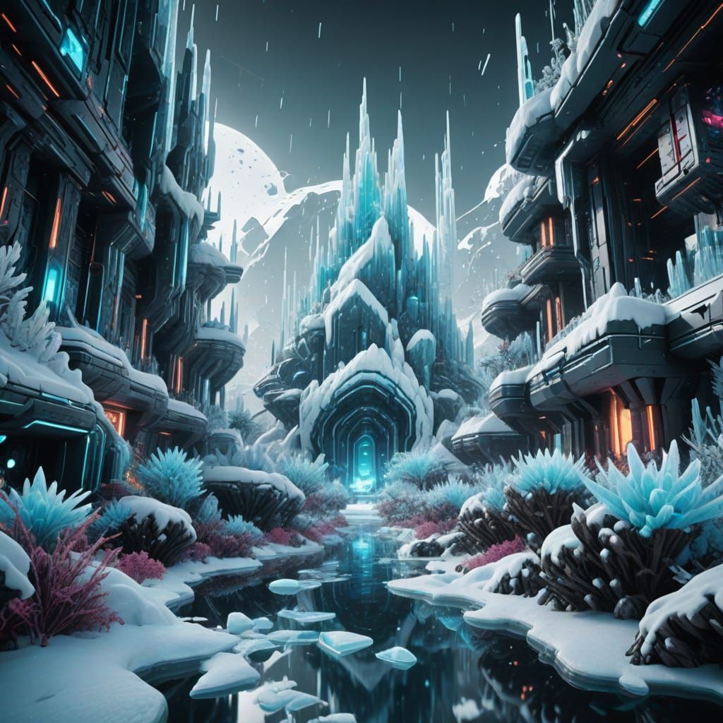 Futuristic Fractal Landscape in Cyberpunk Style