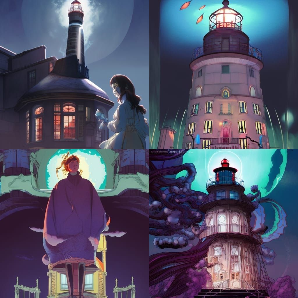 Cyber-Victorian Haunted Lighthouse Comic Book Illustration