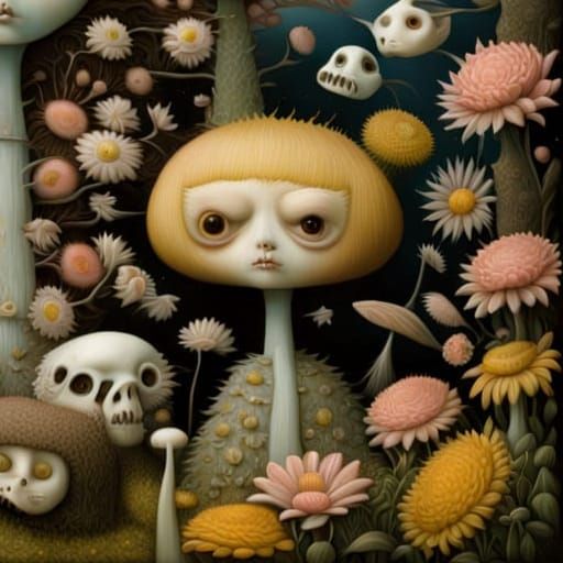 Ghastly Garden in Full Bloom: Surreal Fantasy Art