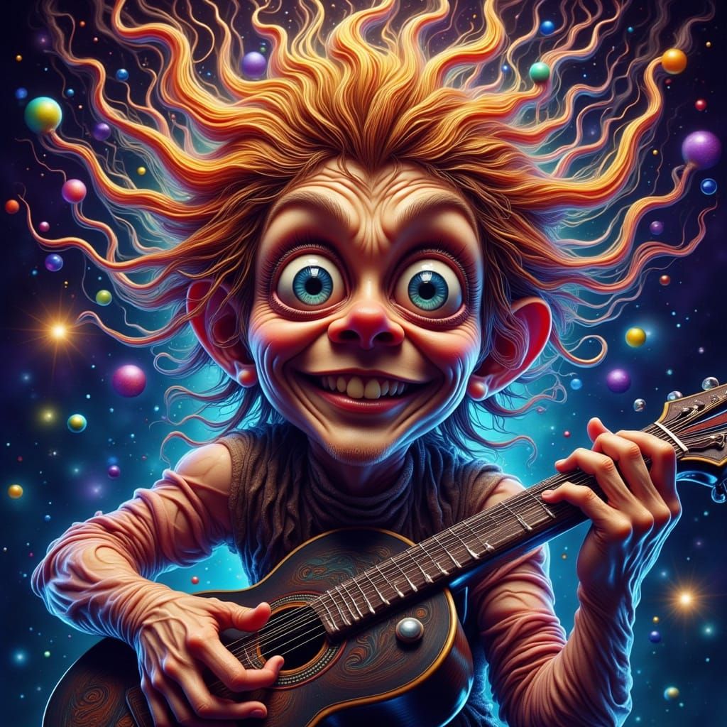 Whimsical Musician Plays Guitar with Enthusiasm