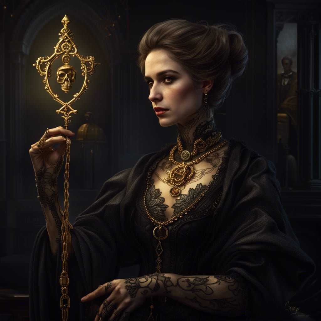 Victorian Woman in Funeral Gown, Dark Fantasy Art