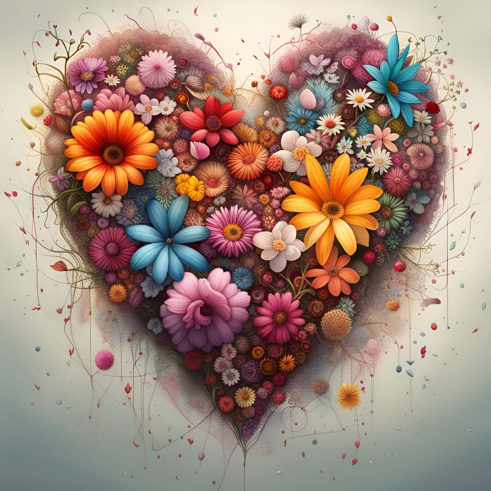 Floral Heart Symbol in Whimsical Illustration Style