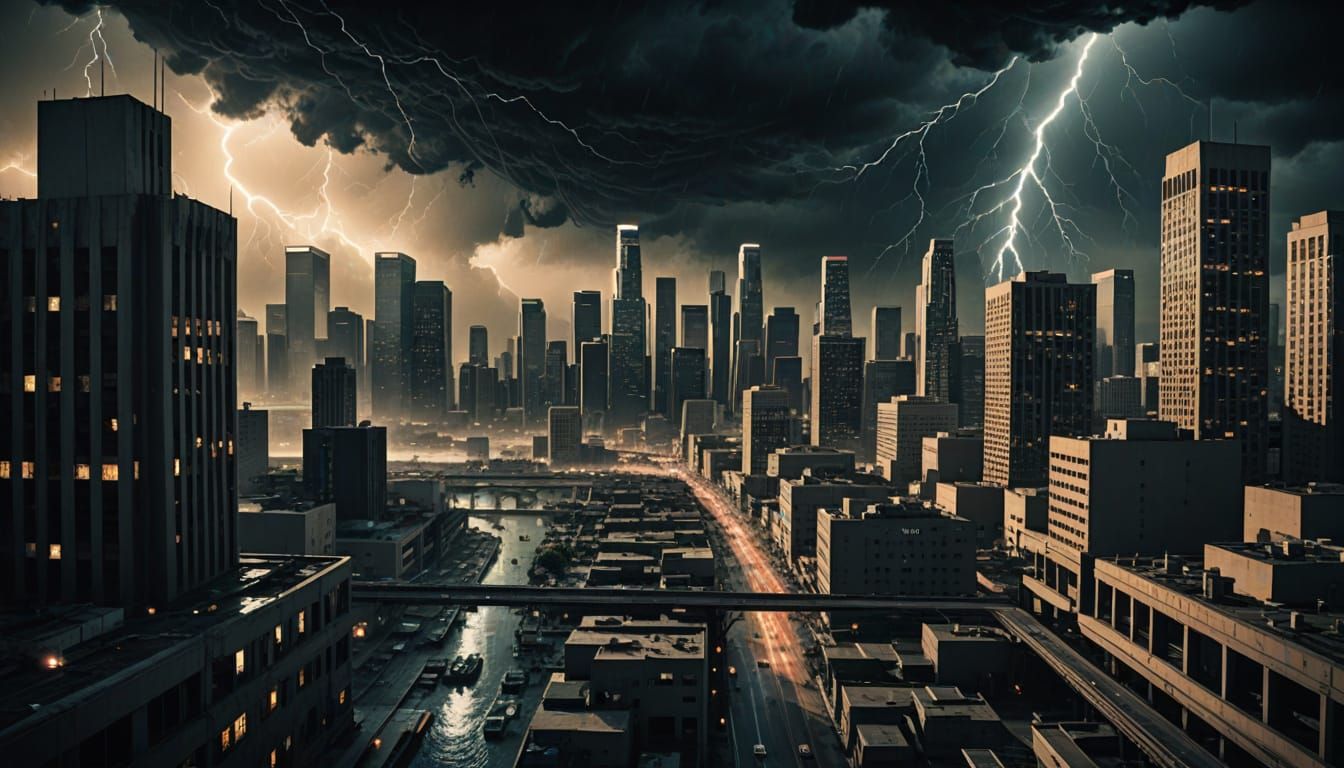 Apocalyptic LA Sinks into Ocean Amid Cosmic Storm