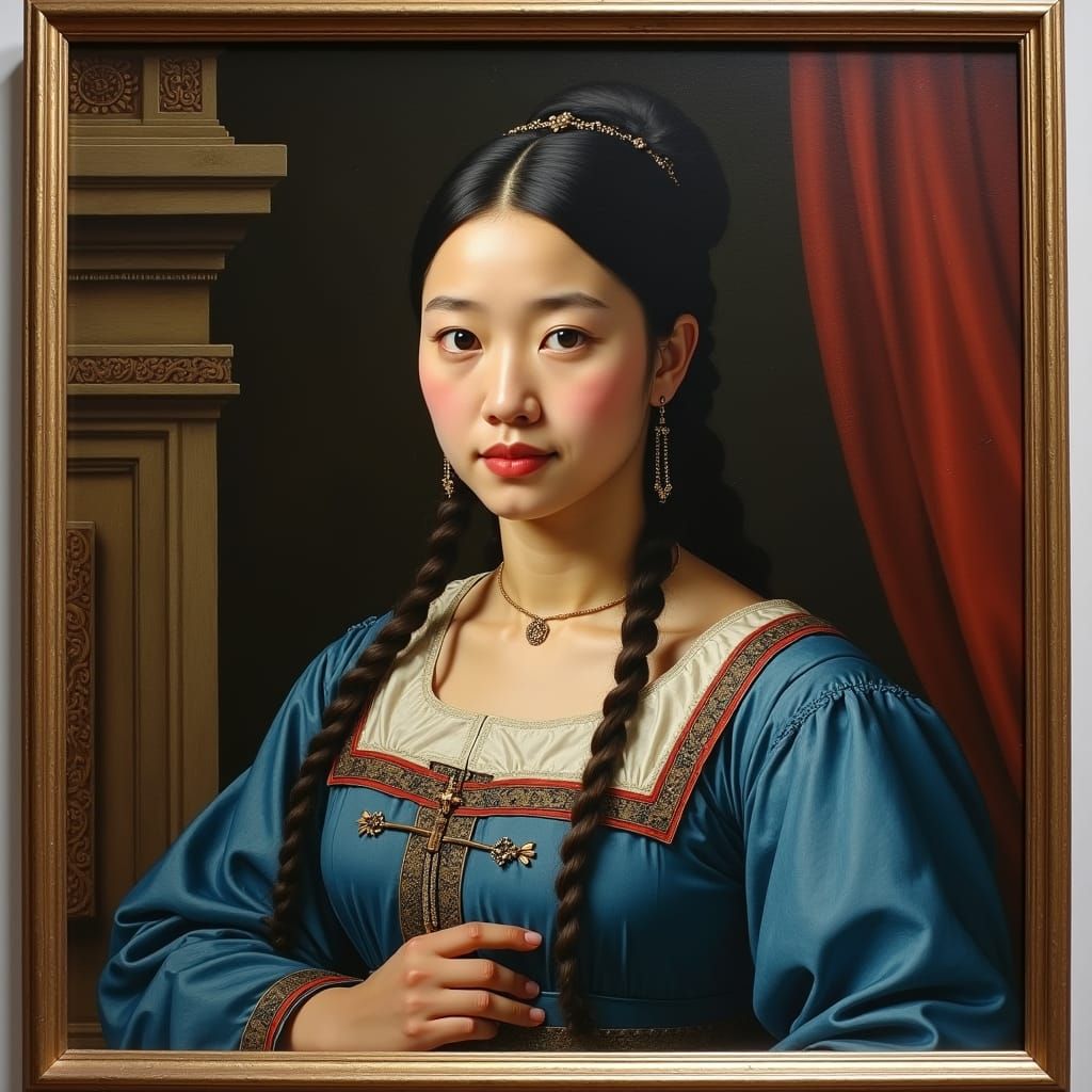 Korean Woman in Flight Suit: Renaissance-Style Portrait