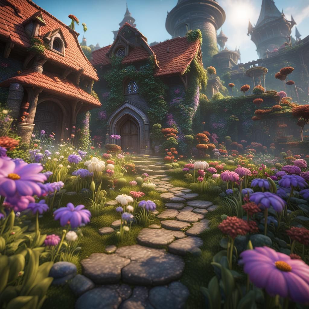 Goblincore Flower Scene in 3D Game Style