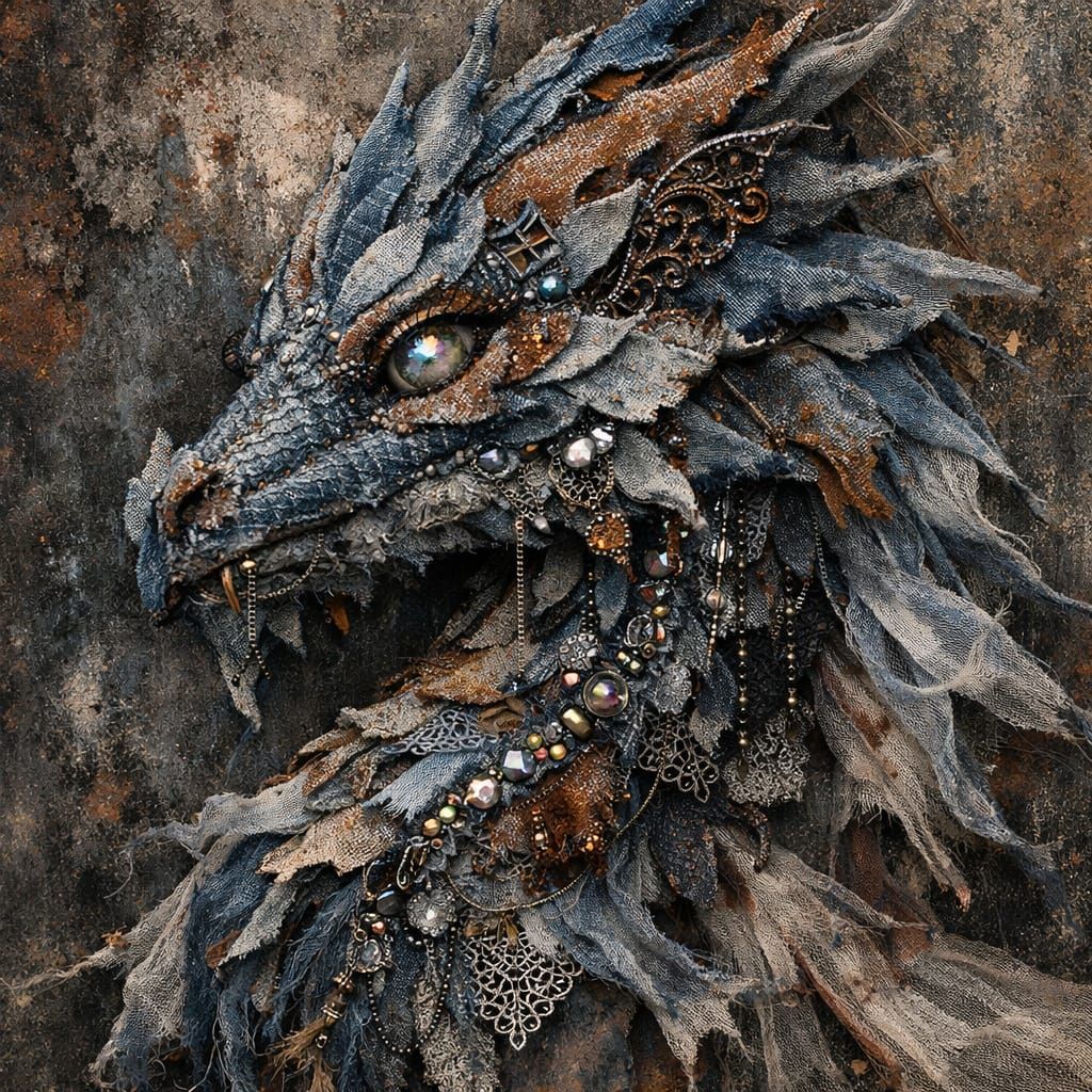 Surreal Dragon Petal Collage in Mixed Media Style