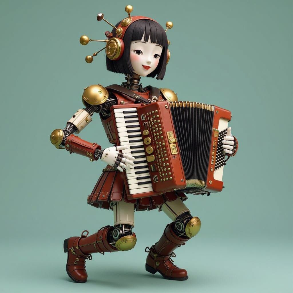 Accordion Woman Plays Lively Tune: Ghibli-Inspired Whimsy