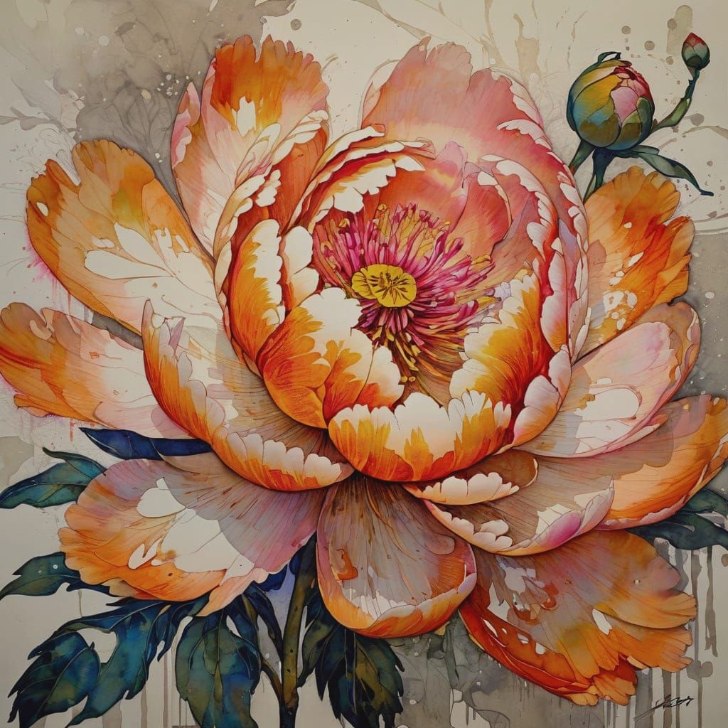 Vibrant Peony Blooms in Dynamic Alcohol Ink