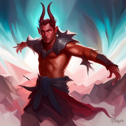 Detailed Portrait of Winged Red-Skinned Tiefling