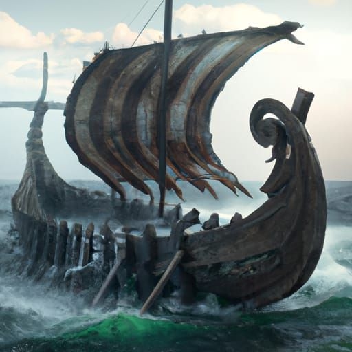 Viking Ship Frozen in Ocean: Detailed Matte Painting